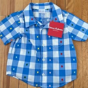 Hanna Anderson blue 6-12mo short sleeve button down shirt